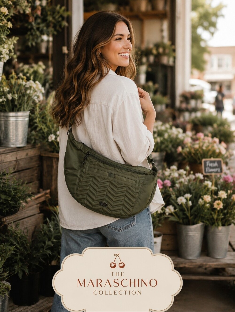 Lug Olive Chevron Boomerang Sling Bag | NWOT
